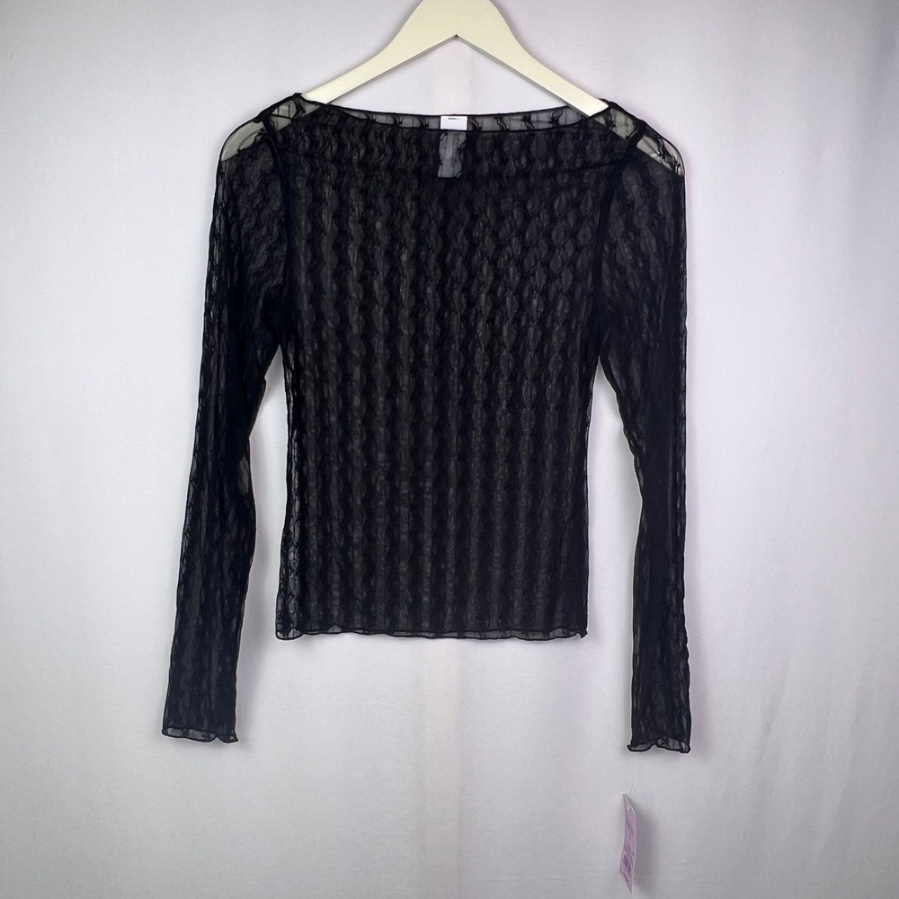 Wild Fable Black Sheer Lace Mesh Top Womens Small Long Sleeve Y2K Goth Grunge